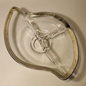 Clear Glass Divided Serving Dish with Silver Toned Rim